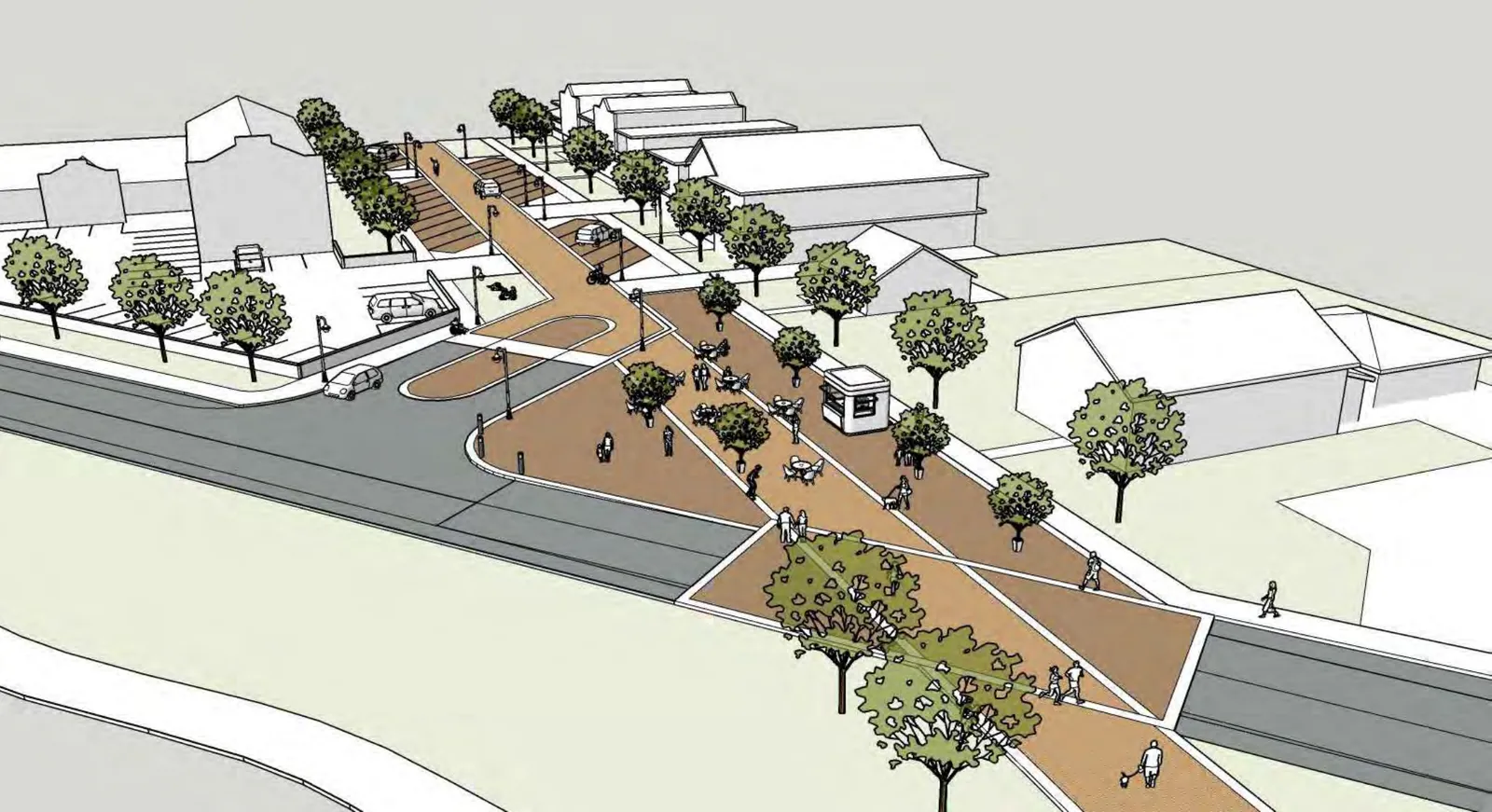 Three-dimensional massing study of the proposed Second Avenue streetscape with widened pedestrian surfaces and street trees